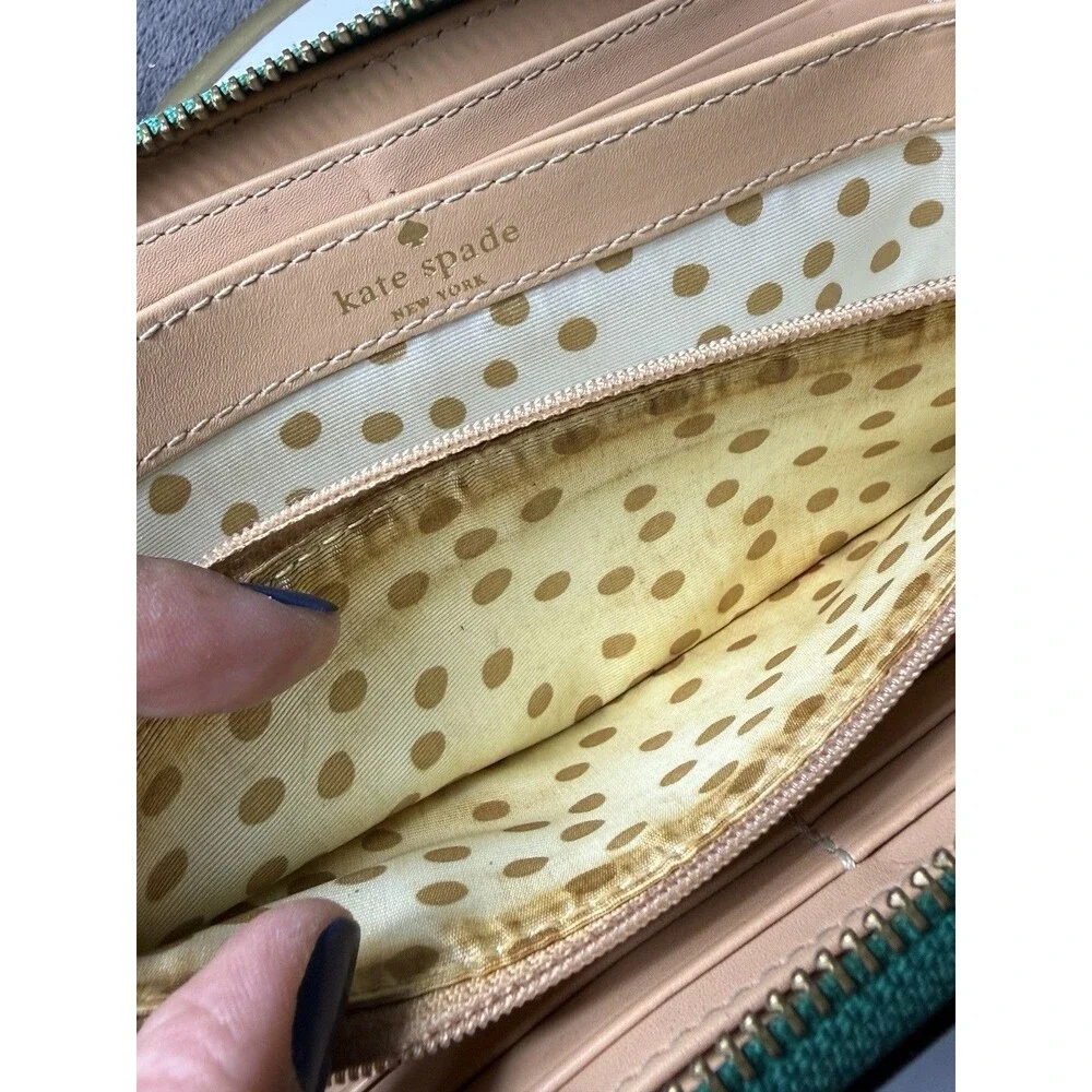 Kate Spade Jazzy Metro Green Patent Leather Zip Around Wallet Custom Art As Is